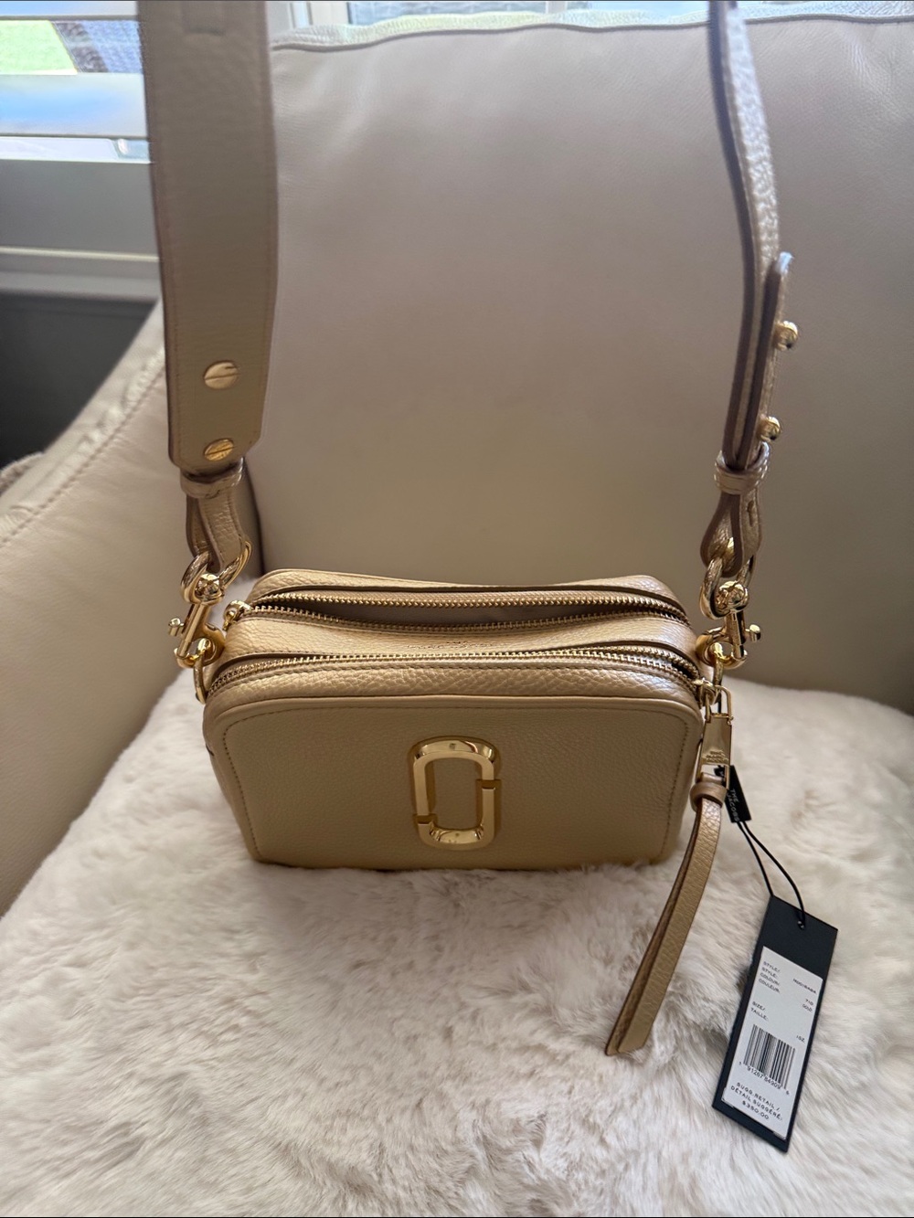 Gold Crossbody Camera Bag with Double Zip